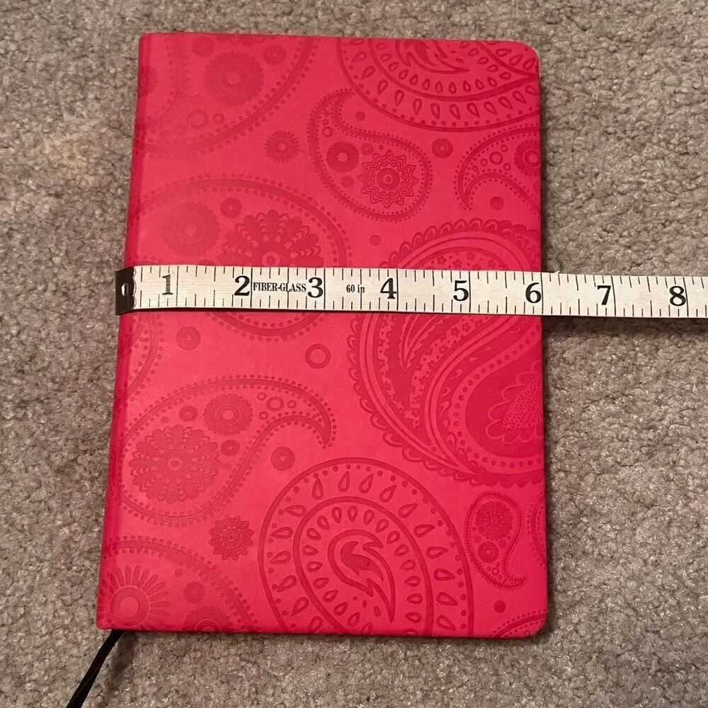 Pink/Red Paisley Faux-Leather Hardcover Lined Journal w/ Ribbon Bookmark
